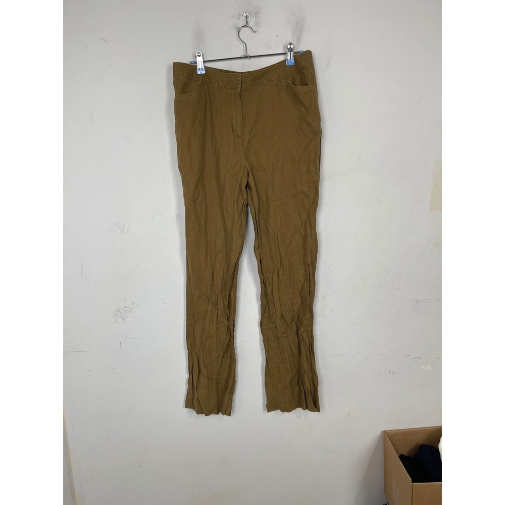 J. Jill Women 12 Brown 100% Linen Genuine Fit At Waist Straight Leg Pants